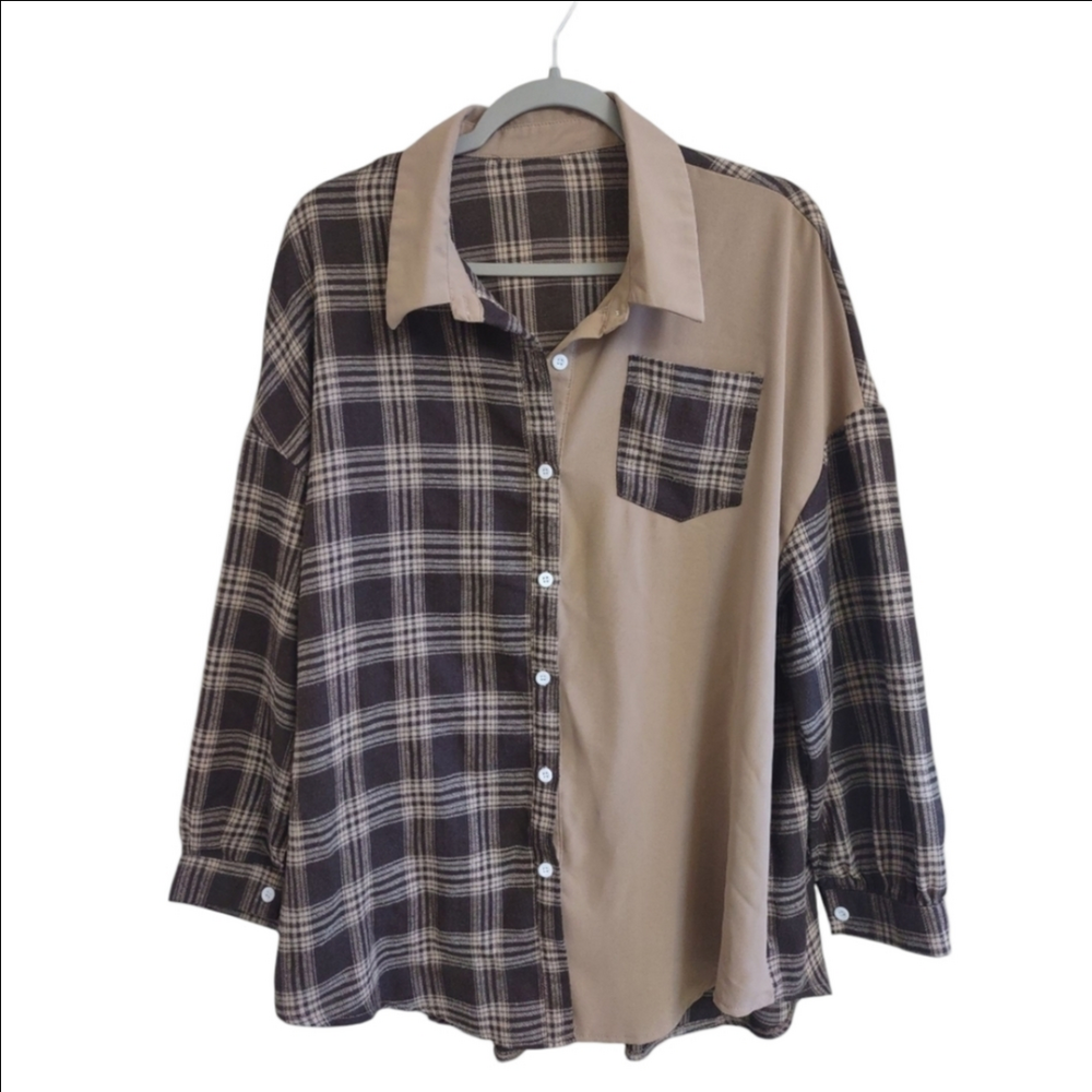 Skue Black Tan Asymmetrical Button Down Shirt Normcore